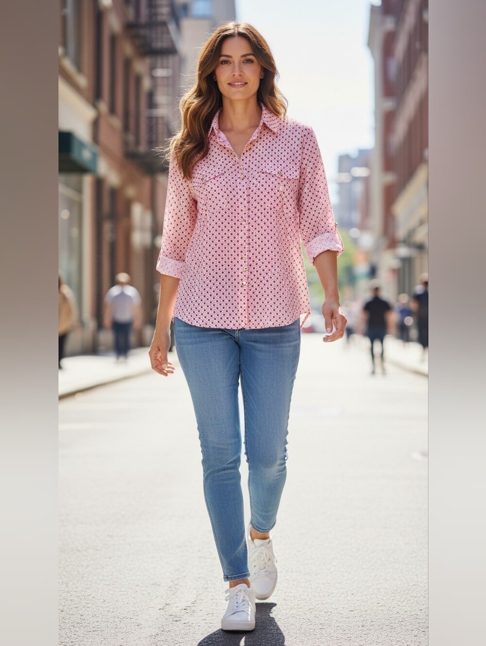 C Wonder Pink & White Button Down Long Sleeve Shirt Misses Size XS